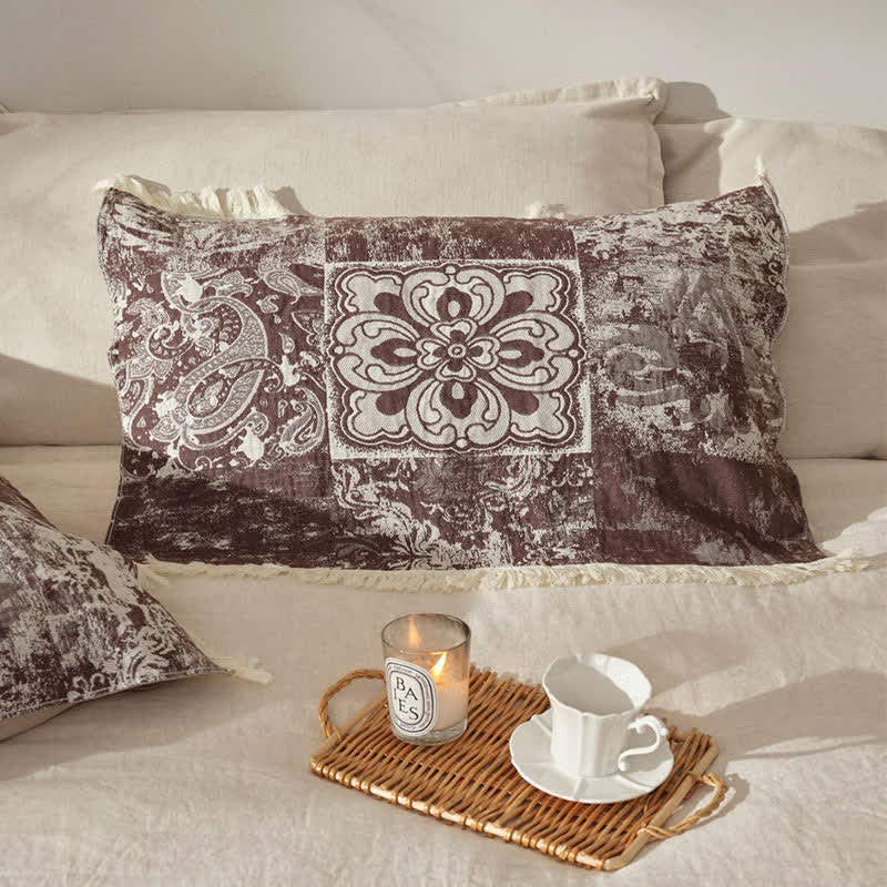 Couette douce en gaze de pur coton de style ethnique avec pompons