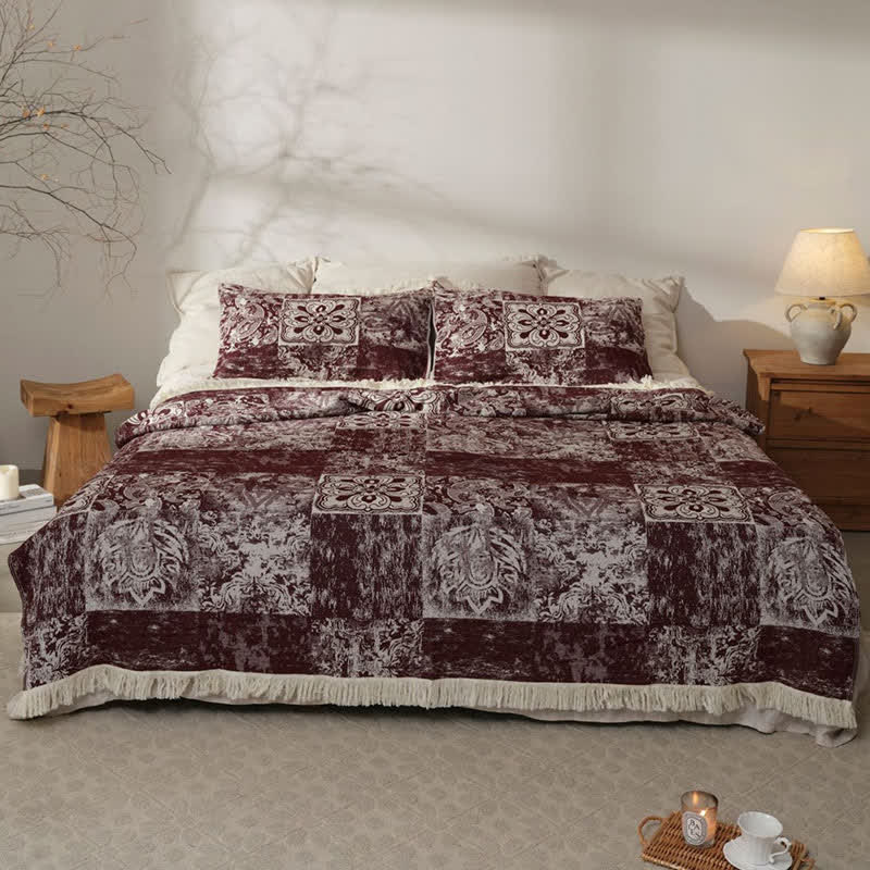 Couette douce en gaze de pur coton de style ethnique avec pompons