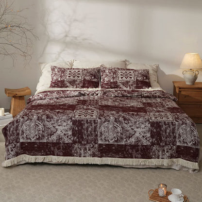 Couette douce en gaze de pur coton de style ethnique avec pompons