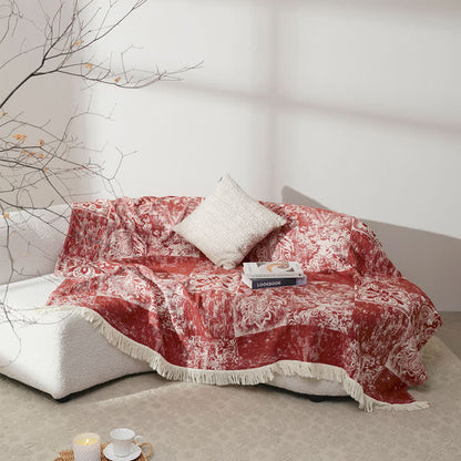Couette douce en gaze de pur coton de style ethnique avec pompons