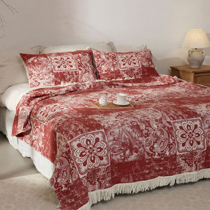 Couette douce en gaze de pur coton de style ethnique avec pompons