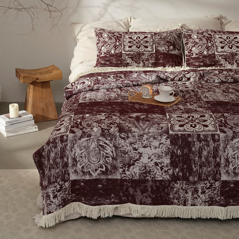 Couette douce en gaze de pur coton de style ethnique avec pompons
