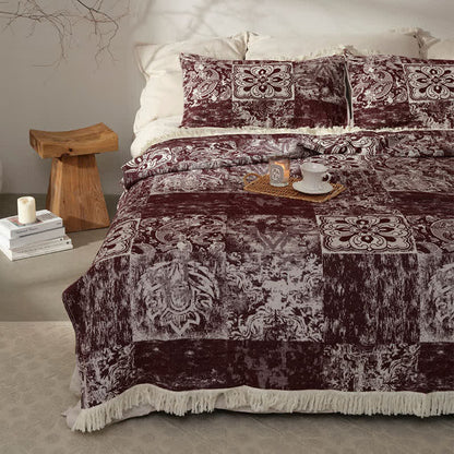 Couette douce en gaze de pur coton de style ethnique avec pompons