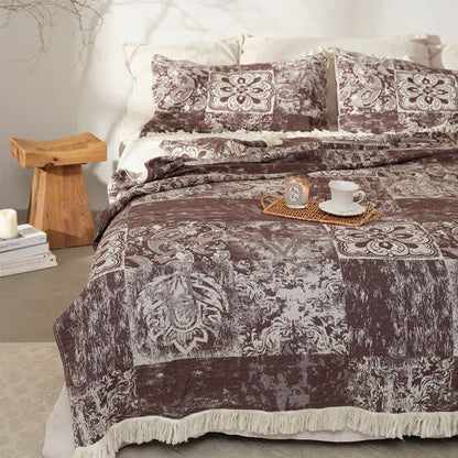 Couette douce en gaze de pur coton de style ethnique avec pompons