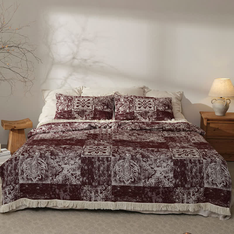 Couette douce en gaze de pur coton de style ethnique avec pompons