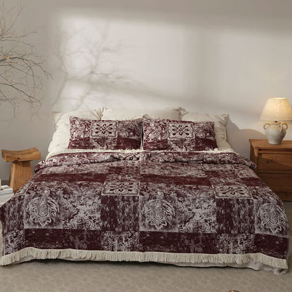 Couette douce en gaze de pur coton de style ethnique avec pompons