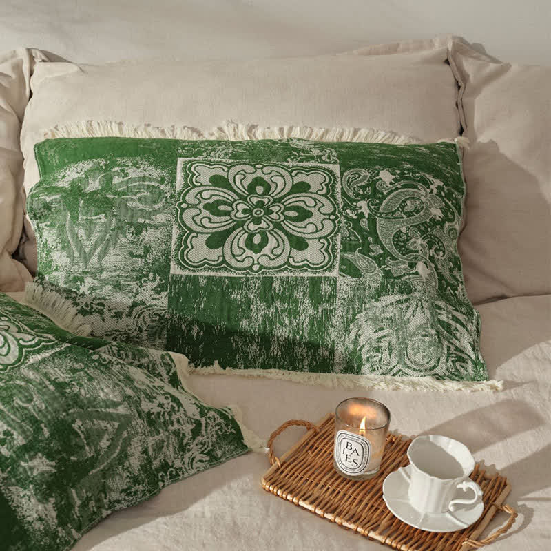 Couette douce en gaze de pur coton de style ethnique avec pompons