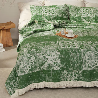 Couette douce en gaze de pur coton de style ethnique avec pompons