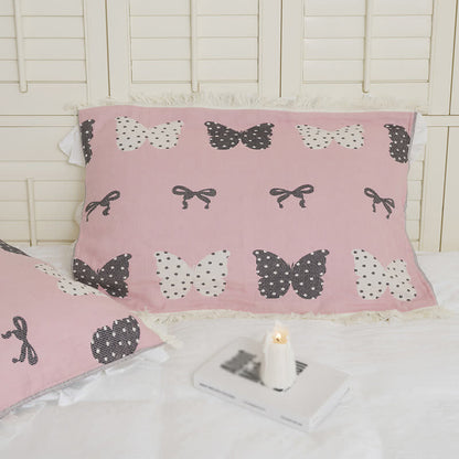 Couette douce en gaze de coton pur avec nœud papillon et pompon