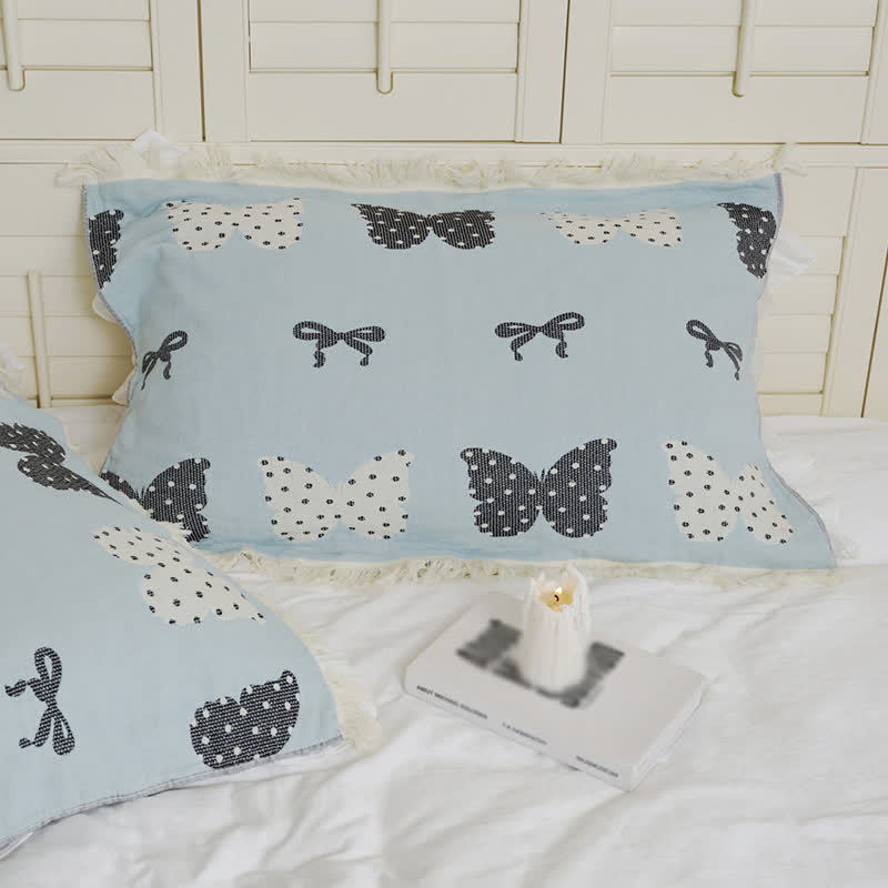 Couette douce en gaze de coton pur avec nœud papillon et pompon