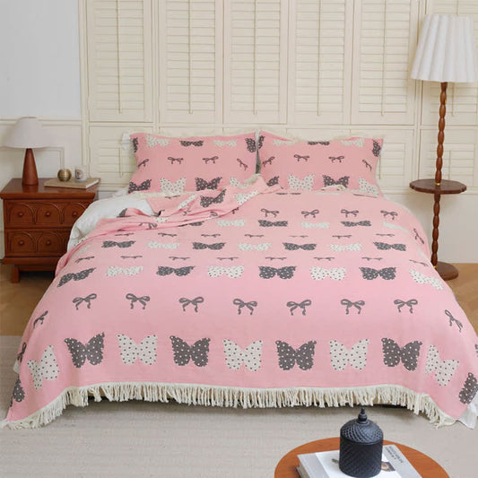 Couette douce en gaze de coton pur avec nœud papillon et pompon