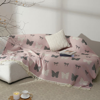 Couette douce en gaze de coton pur avec nœud papillon et pompon