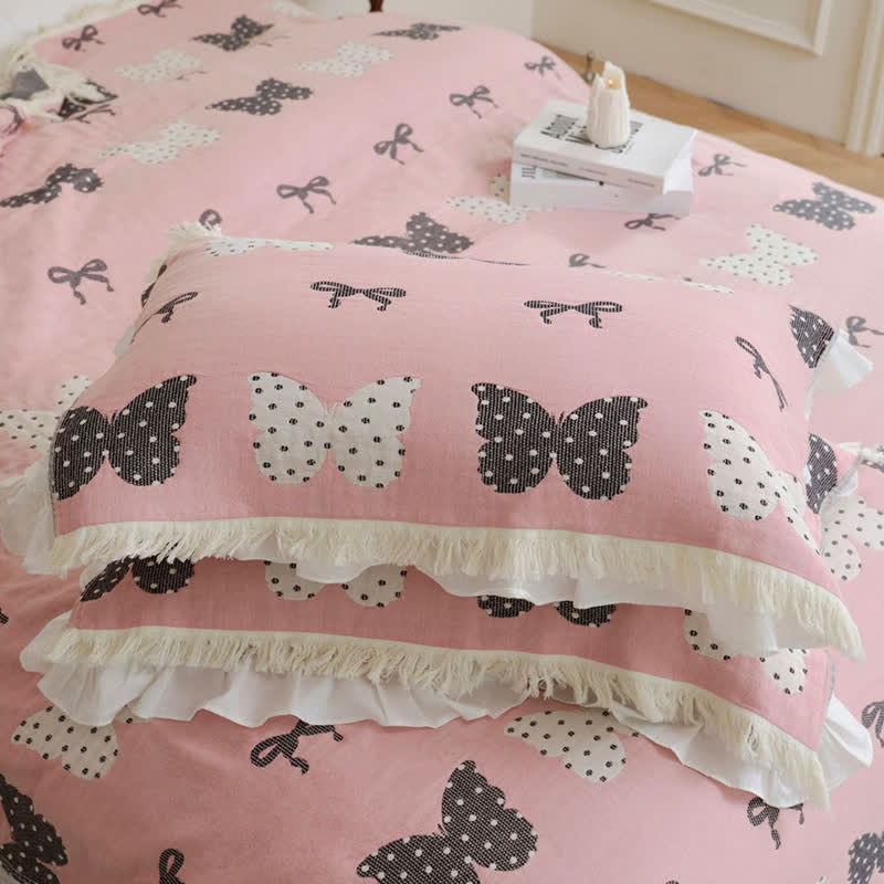 Couette douce en gaze de coton pur avec nœud papillon et pompon