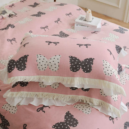 Couette douce en gaze de coton pur avec nœud papillon et pompon