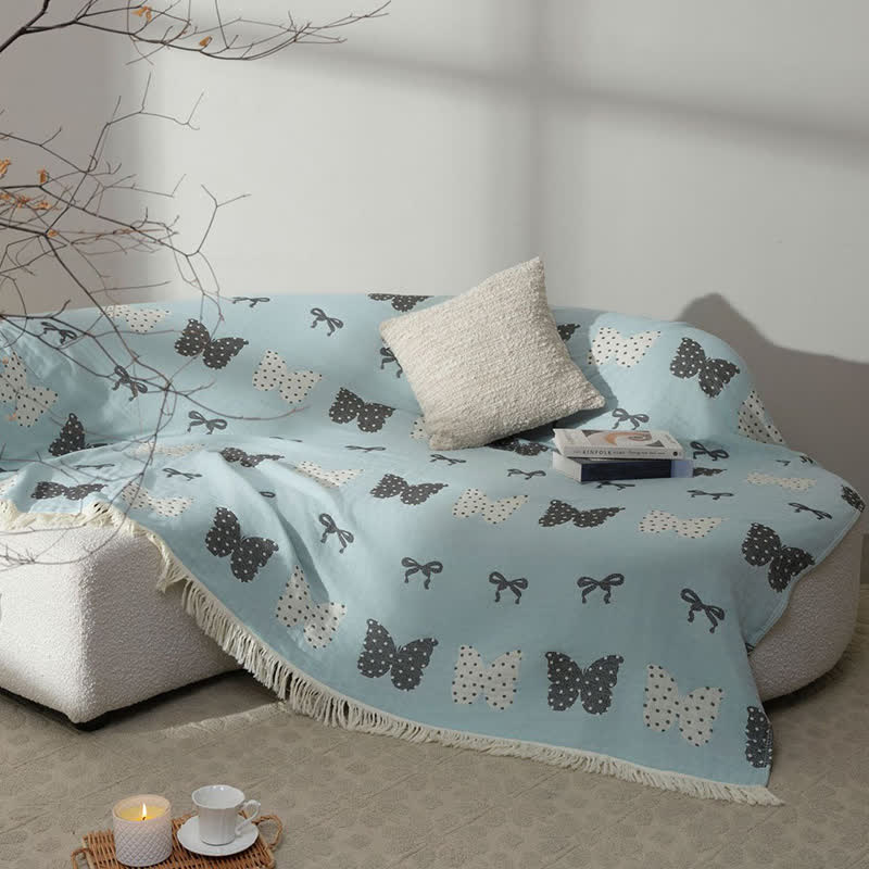 Couette douce en gaze de coton pur avec nœud papillon et pompon