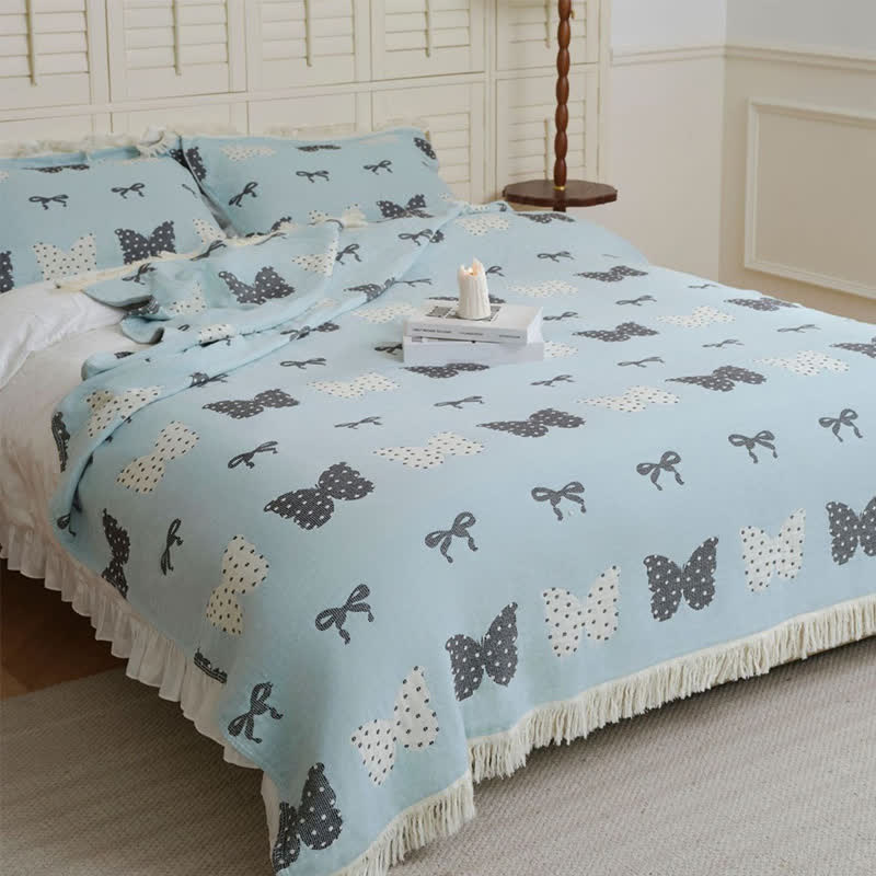Couette douce en gaze de coton pur avec nœud papillon et pompon