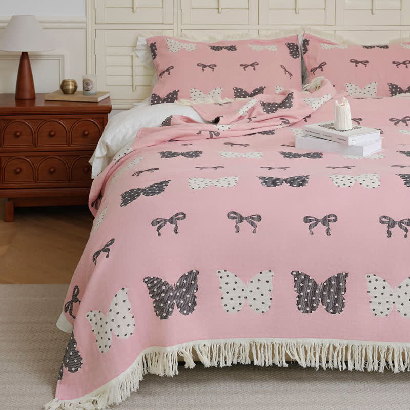 Couette douce en gaze de coton pur avec nœud papillon et pompon