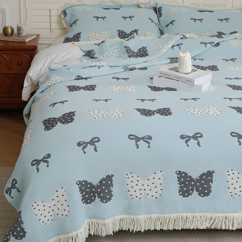 Couette douce en gaze de coton pur avec nœud papillon et pompon