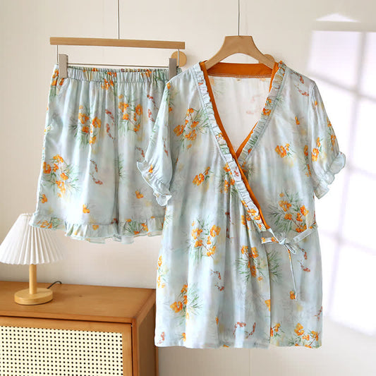 Ensemble pyjama en coton à manches courtes et bretelles croisées