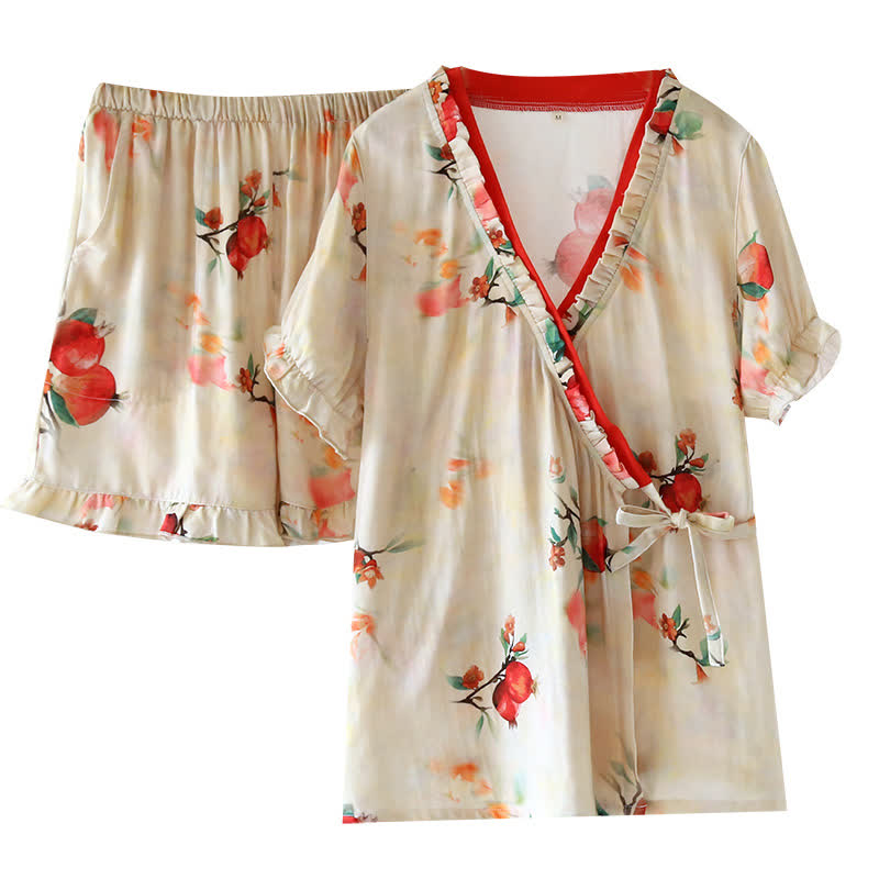 Ensemble pyjama en coton à manches courtes avec bretelles croisées et imprimé grenade