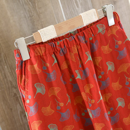 Ensemble de pyjama en jacquard de coton à motif feuille de ginkgo en fil vintage