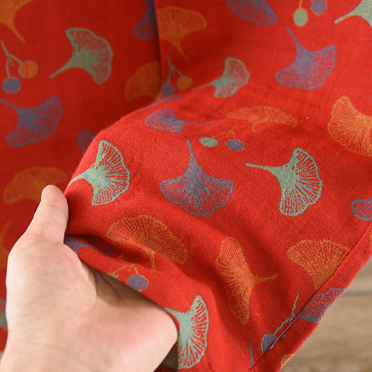Ensemble de pyjama en jacquard de coton à motif feuille de ginkgo en fil vintage