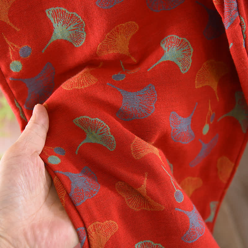 Ensemble de pyjama en jacquard de coton à motif feuille de ginkgo en fil vintage