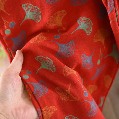 Ensemble de pyjama en jacquard de coton à motif feuille de ginkgo en fil vintage