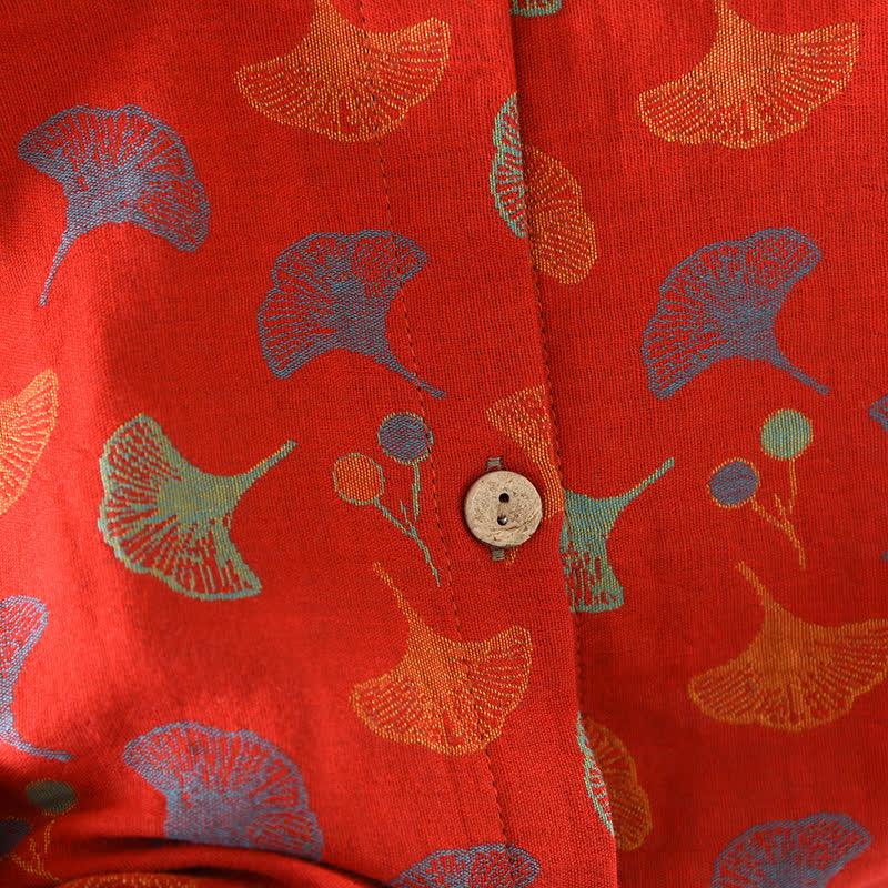 Ensemble de pyjama en jacquard de coton à motif feuille de ginkgo en fil vintage