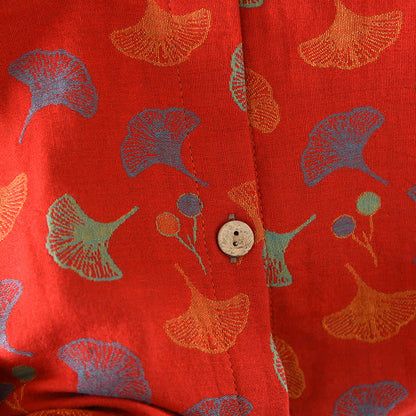 Ensemble de pyjama en jacquard de coton à motif feuille de ginkgo en fil vintage