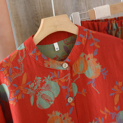 Ensemble pyjama fleur de grenade en jacquard de coton style vintage, teint en fil