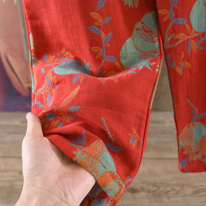 Ensemble pyjama fleur de grenade en jacquard de coton style vintage, teint en fil