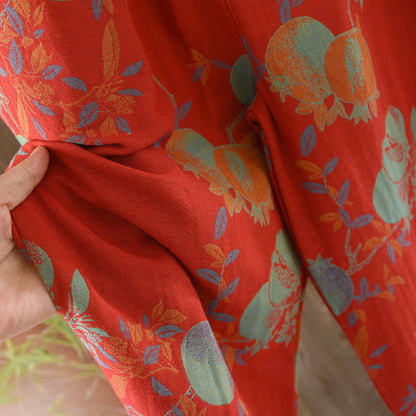 Ensemble pyjama fleur de grenade en jacquard de coton style vintage, teint en fil