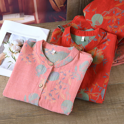 Ensemble pyjama fleur de grenade en jacquard de coton style vintage, teint en fil