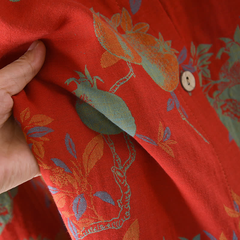 Ensemble pyjama fleur de grenade en jacquard de coton style vintage, teint en fil