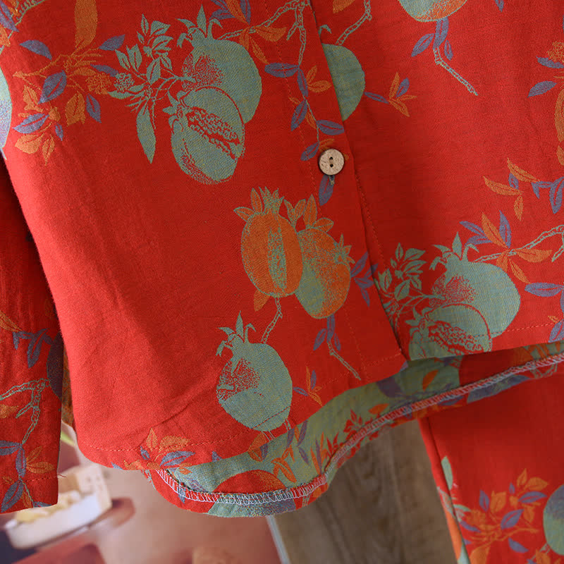 Ensemble pyjama fleur de grenade en jacquard de coton style vintage, teint en fil