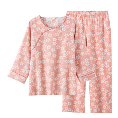 Ensemble pyjama rétro en jacquard de coton teint en fil à motif floral