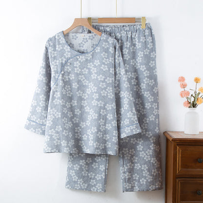 Ensemble pyjama rétro en jacquard de coton teint en fil à motif floral