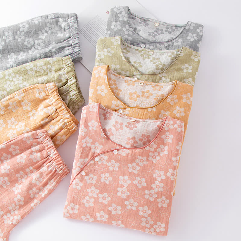 Ensemble pyjama rétro en jacquard de coton teint en fil à motif floral