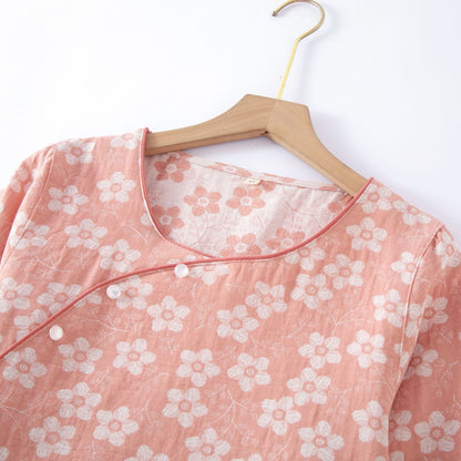 Ensemble pyjama rétro en jacquard de coton teint en fil à motif floral