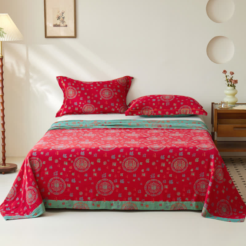 Housse de couette réversible en jacquard double épaisseur teint en fil de coton vintage