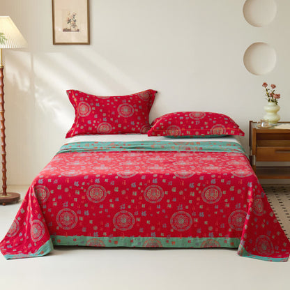 Housse de couette réversible en jacquard double épaisseur teint en fil de coton vintage
