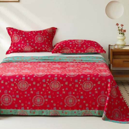 Housse de couette réversible en jacquard double épaisseur teint en fil de coton vintage