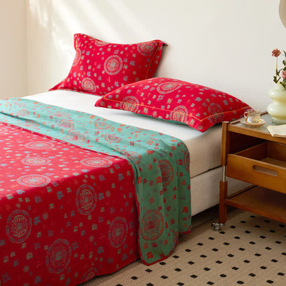 Housse de couette réversible en jacquard double épaisseur teint en fil de coton vintage