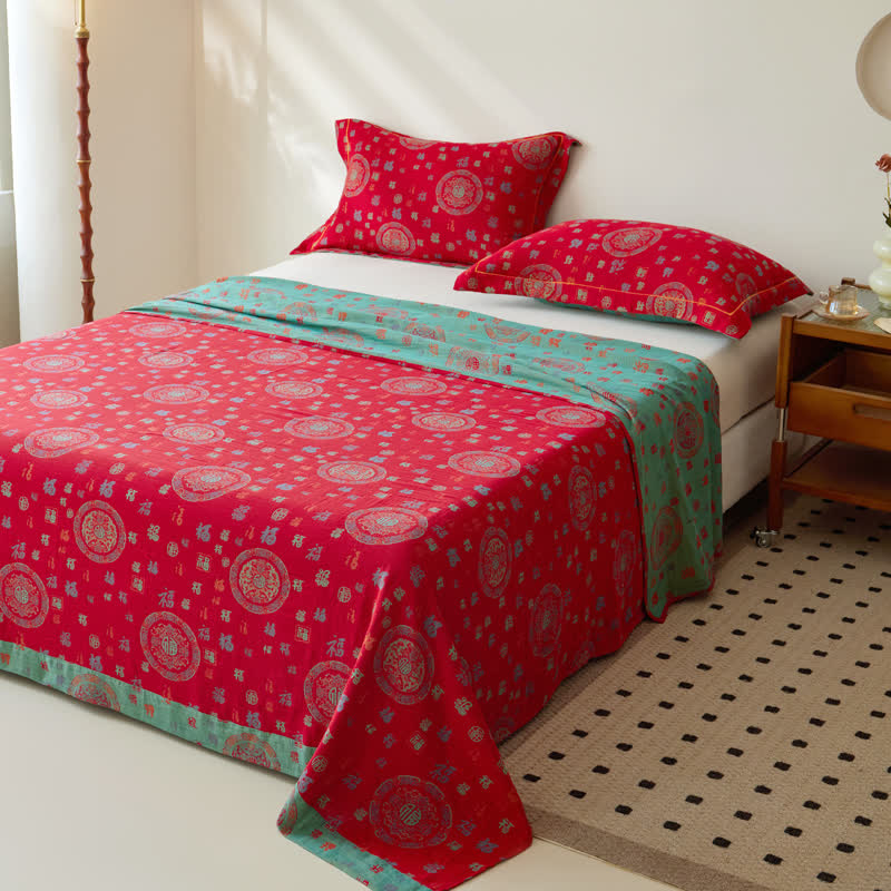 Housse de couette réversible en jacquard double épaisseur teint en fil de coton vintage