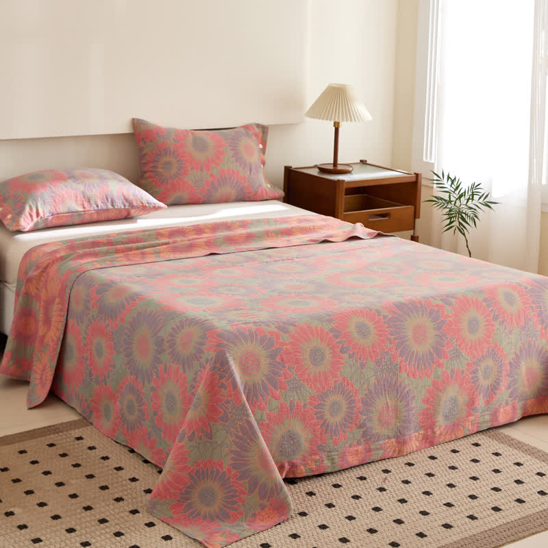 Couverture réversible jacquard double épaisseur, teinte en fil, en coton tournesol