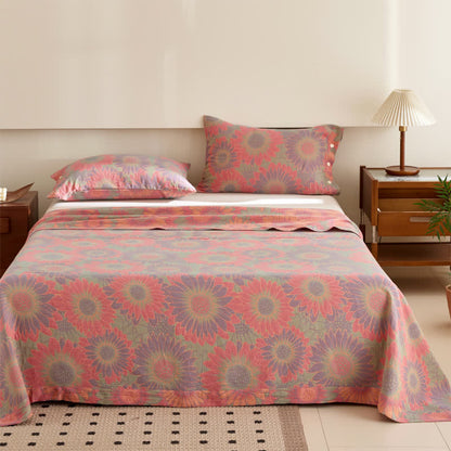 Couverture réversible jacquard double épaisseur, teinte en fil, en coton tournesol