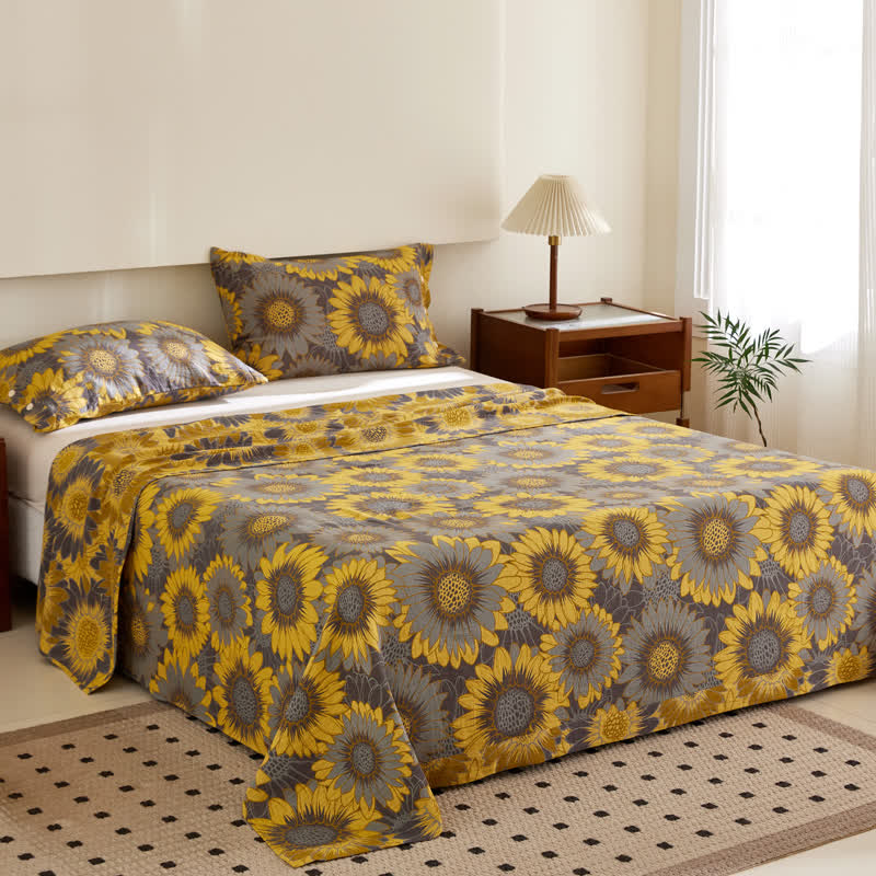 Couverture réversible jacquard double épaisseur, teinte en fil, en coton tournesol