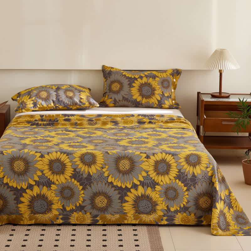 Couverture réversible jacquard double épaisseur, teinte en fil, en coton tournesol