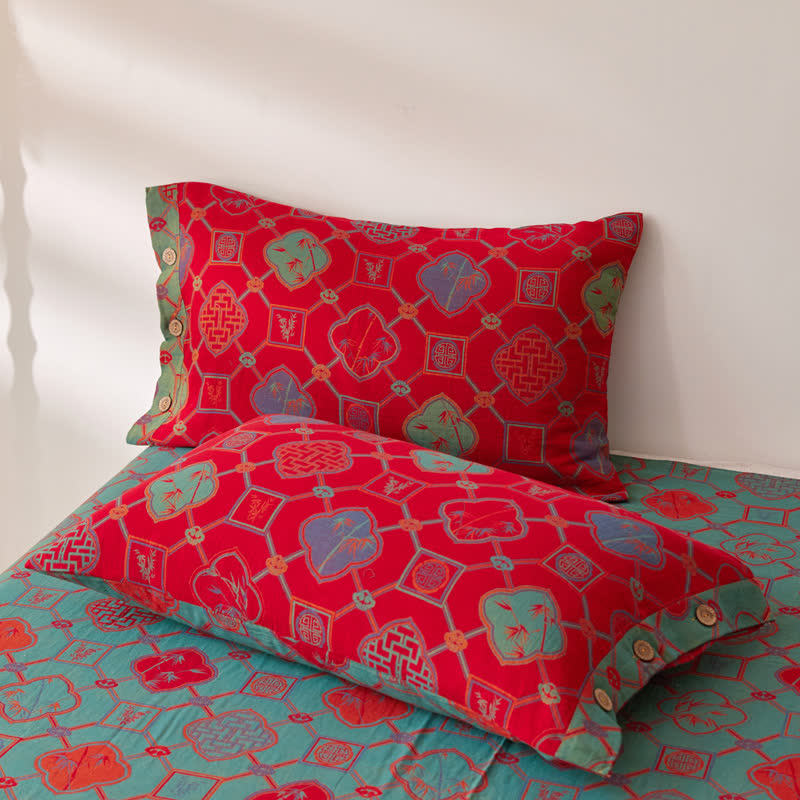 Housse de couette réversible en jacquard double épaisseur teint en fil de coton vintage